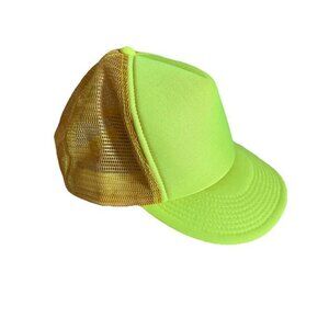 Vintage 90s Neon Yellow Foam Front Blank Trucker Hat SnapBack Adult Adjustable